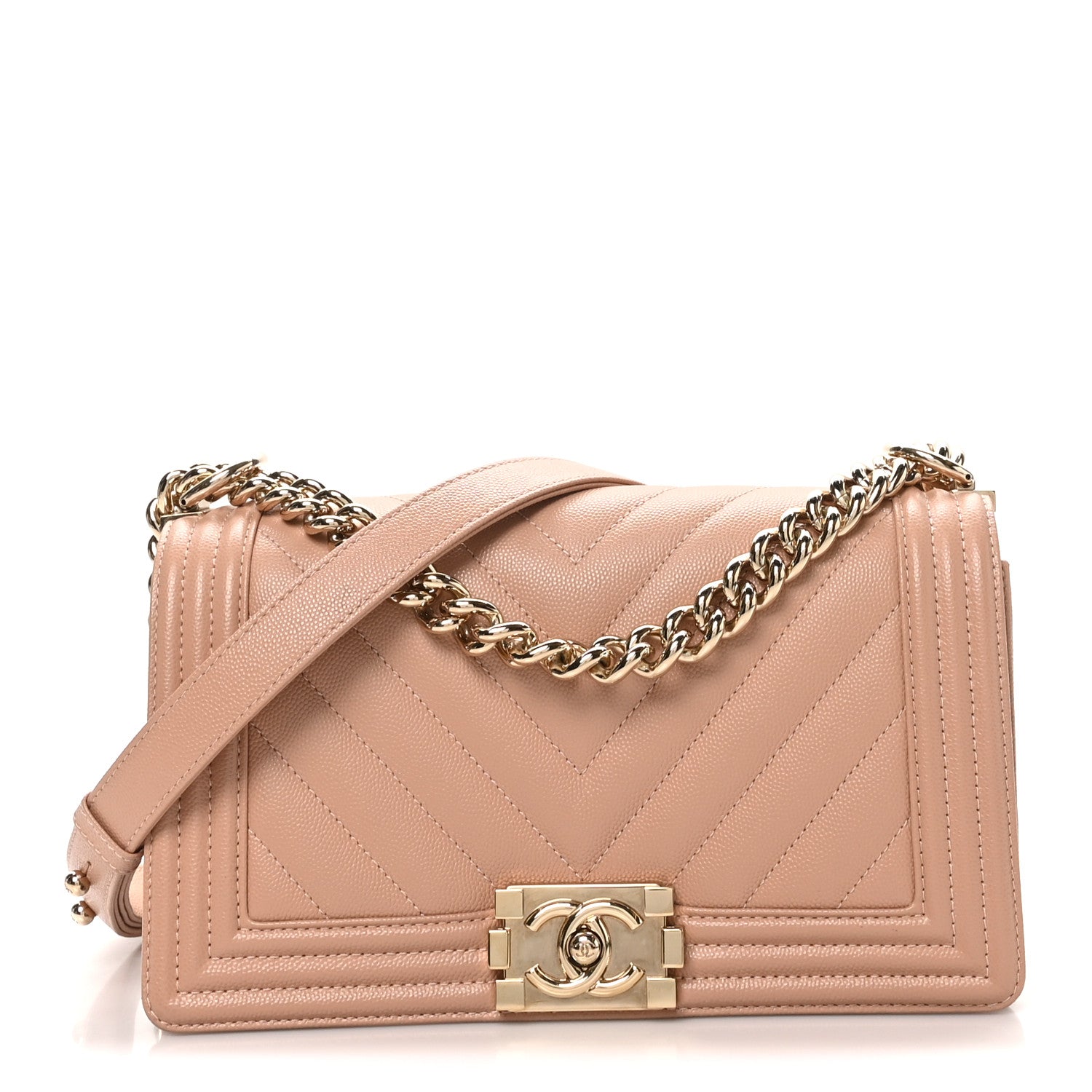 Chanel Caviar Chevron Quilted Medium Boy Flap Beige 1 of 10
