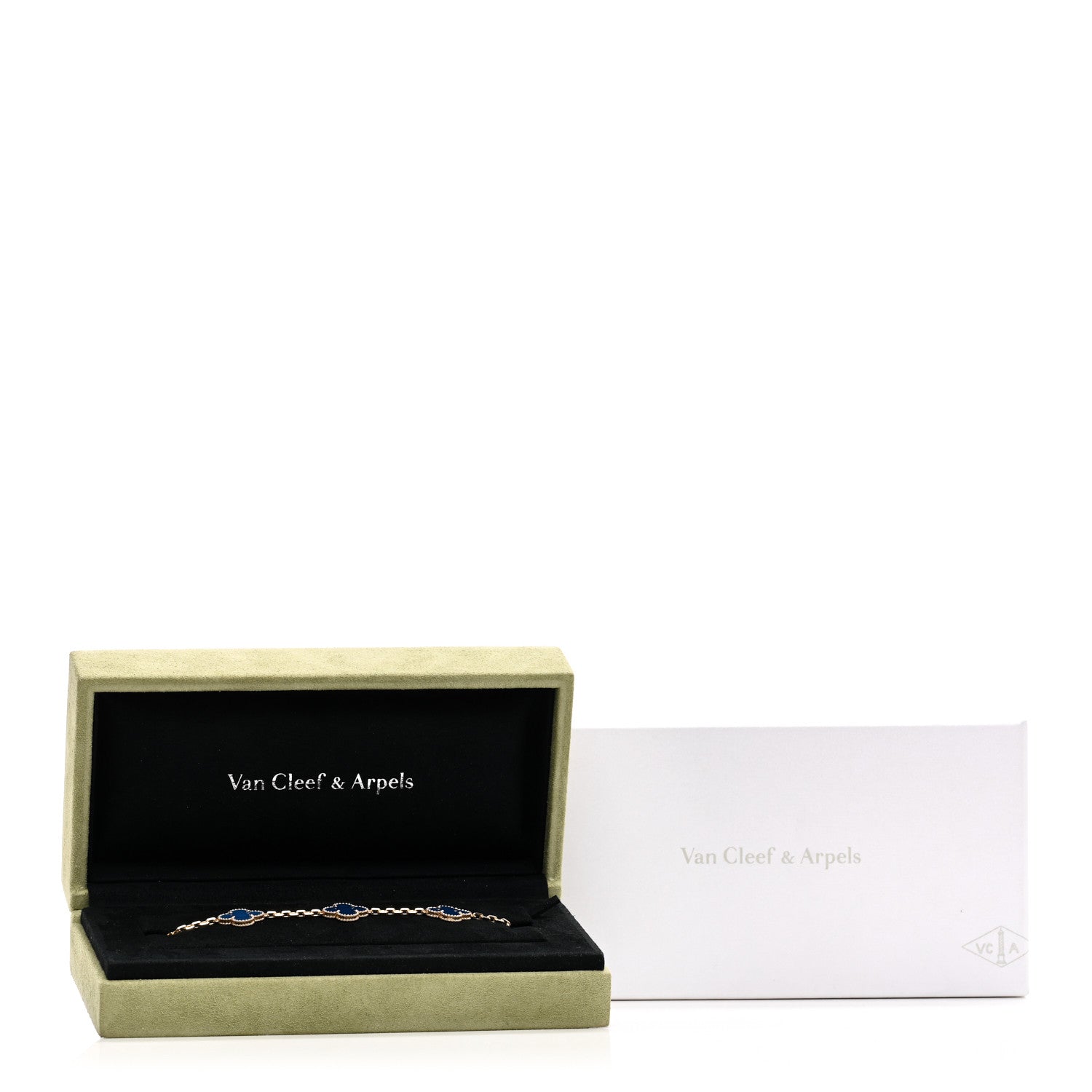 Van Cleef & Arpels 18K Yellow Gold Blue Agate 5 Motifs Vintage Alhambra Bracelet 4 of 4