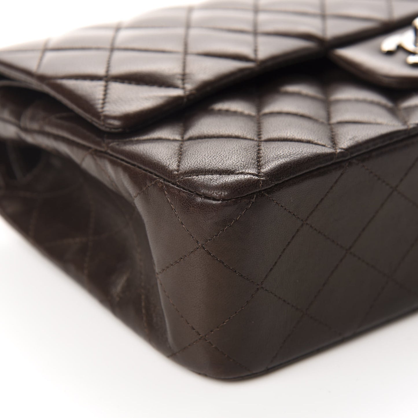 Lambskin Quilted Medium Double Flap Dark Brown