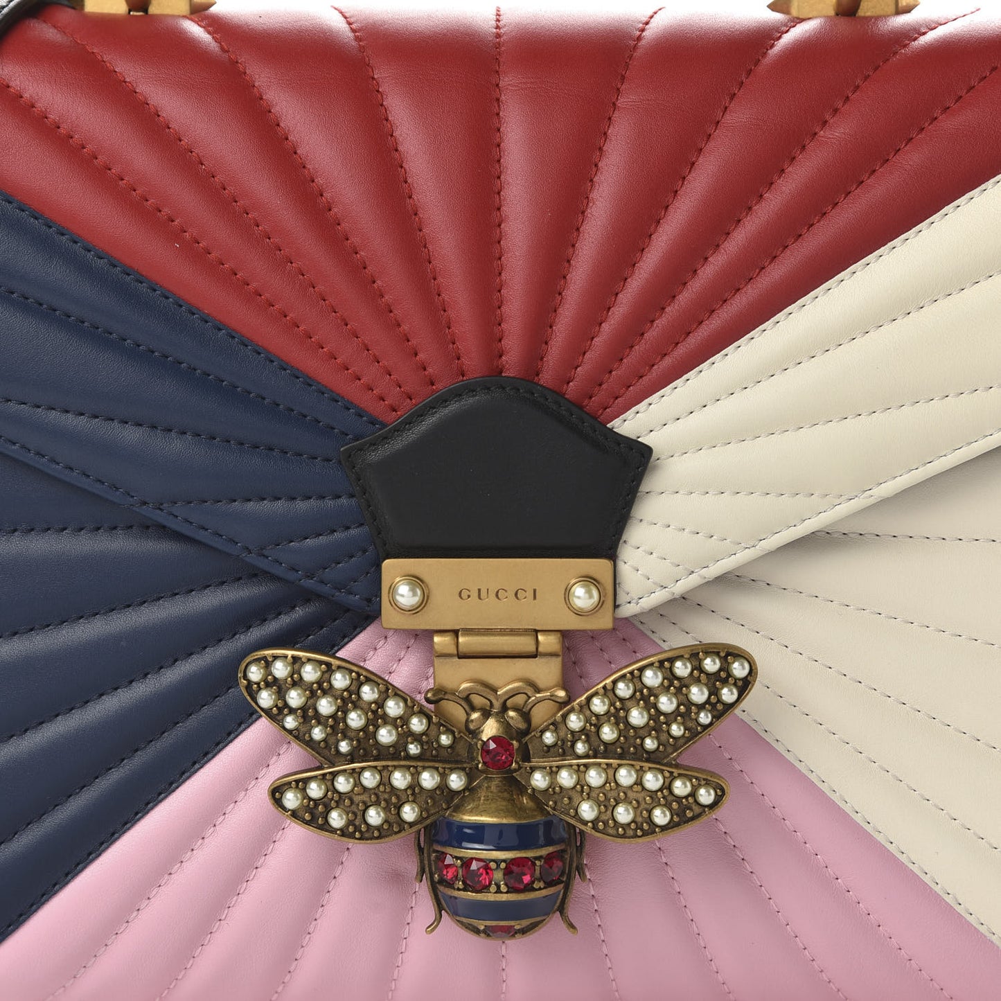 Calfskin Bamboo Trapuntata Queen Margaret Top Handle Bag Blue Agata Hibiscus Red Mystic White Sugar Pink