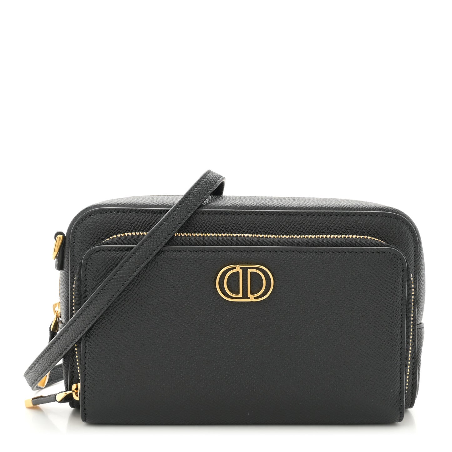 Grained Calfskin Caro Double Pouch Black