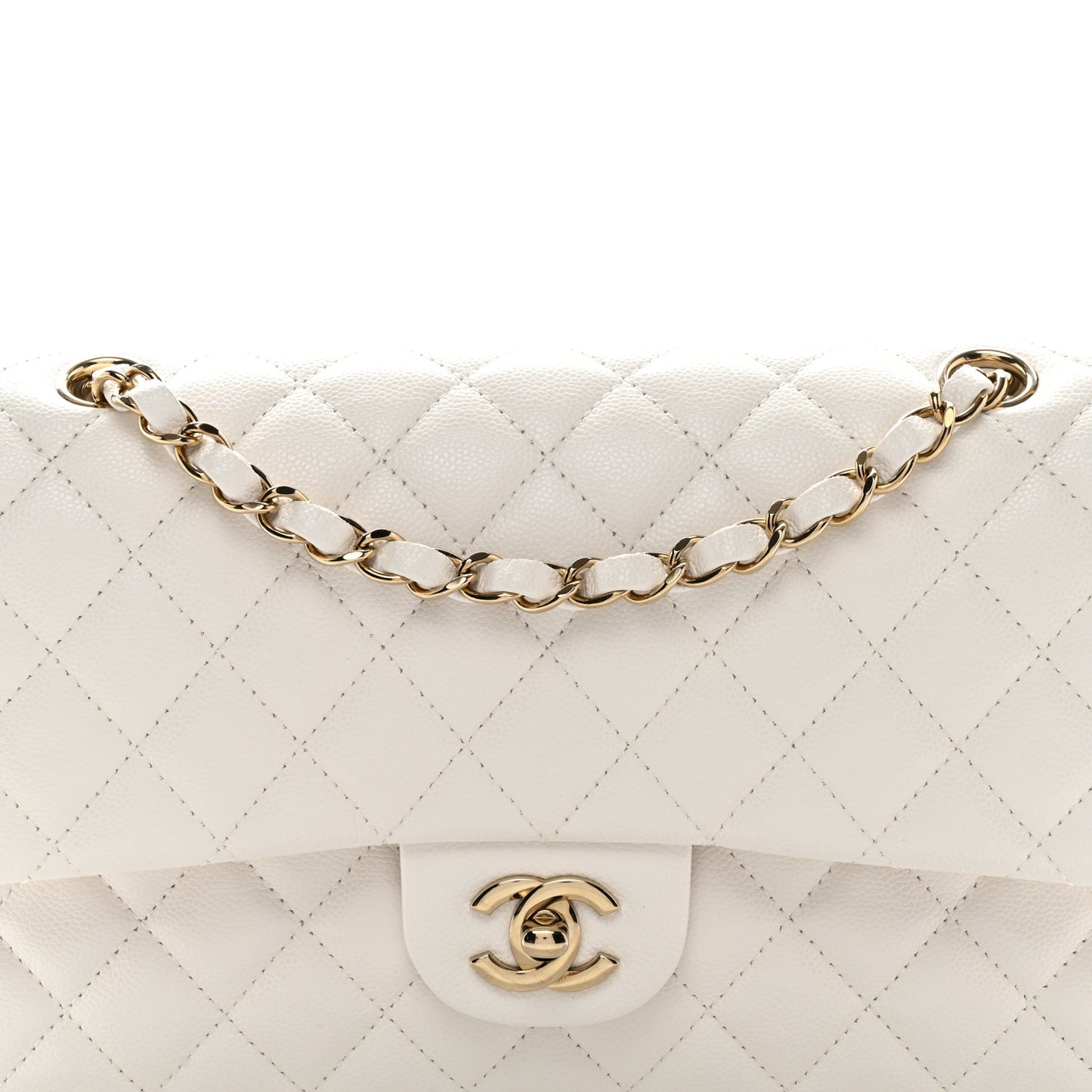 Caviar Quilted Medium Double Flap White