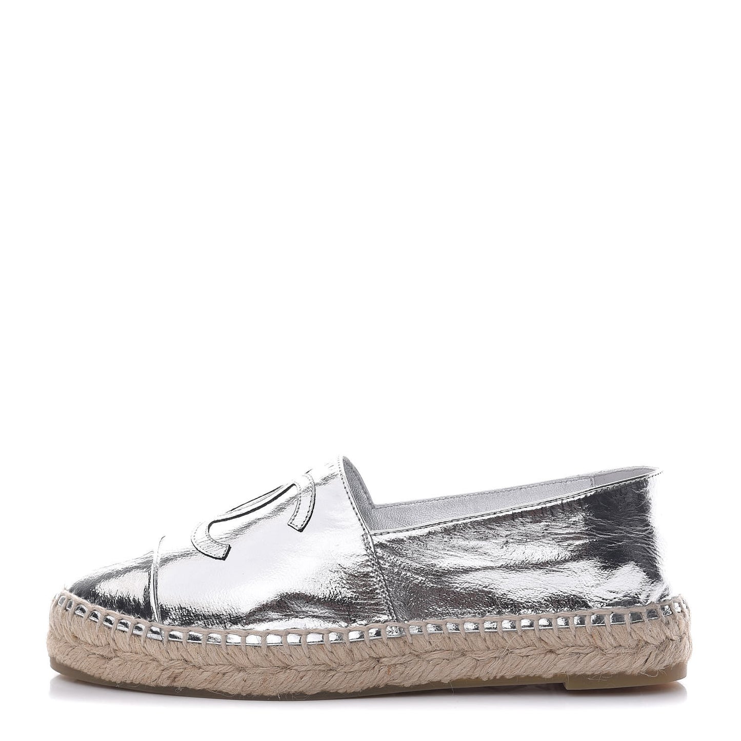 Laminated Goatskin CC Espadrilles 35 Silver
