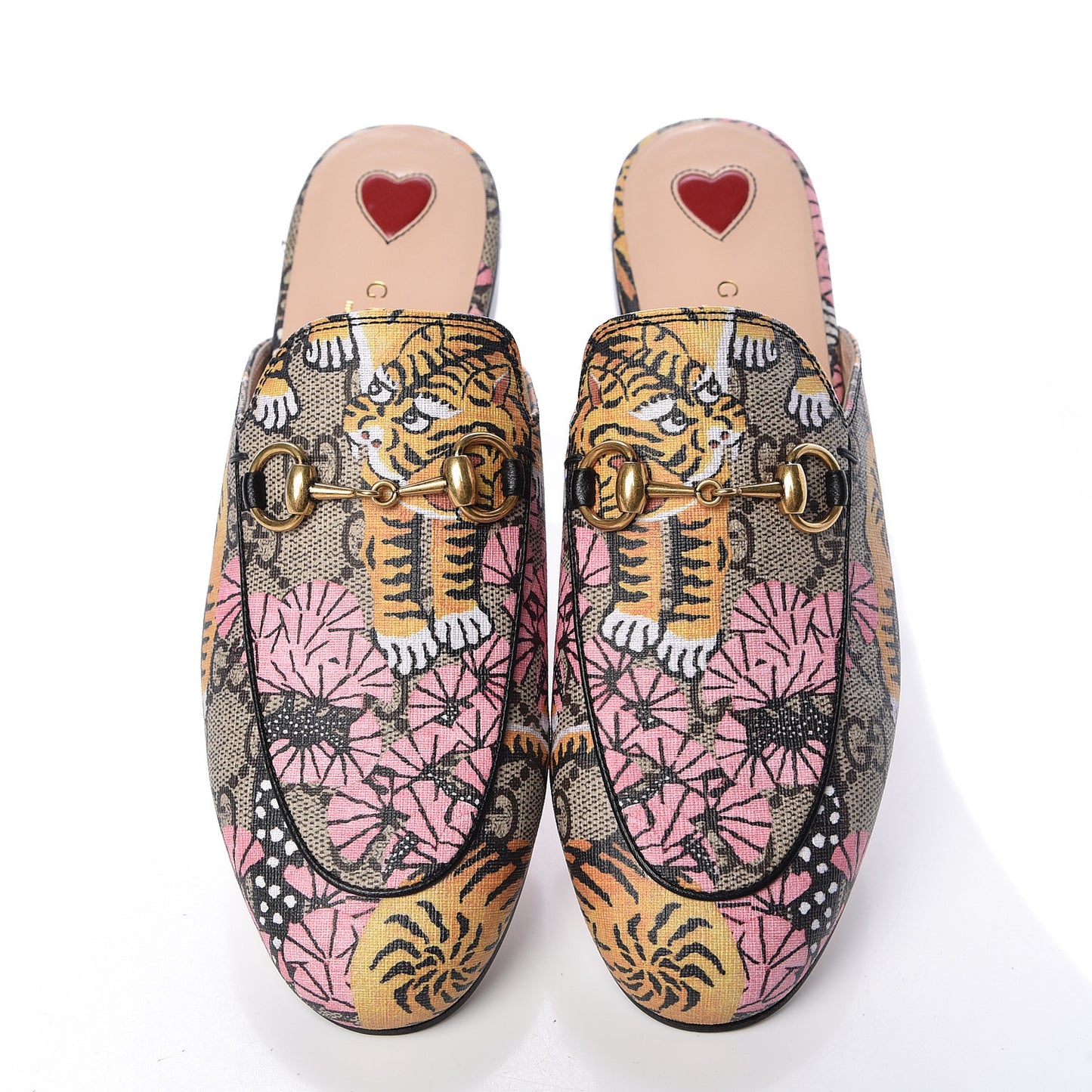GG Supreme Monogram Bengal Womens Princetown Slippers 34 Beige Crop Pink