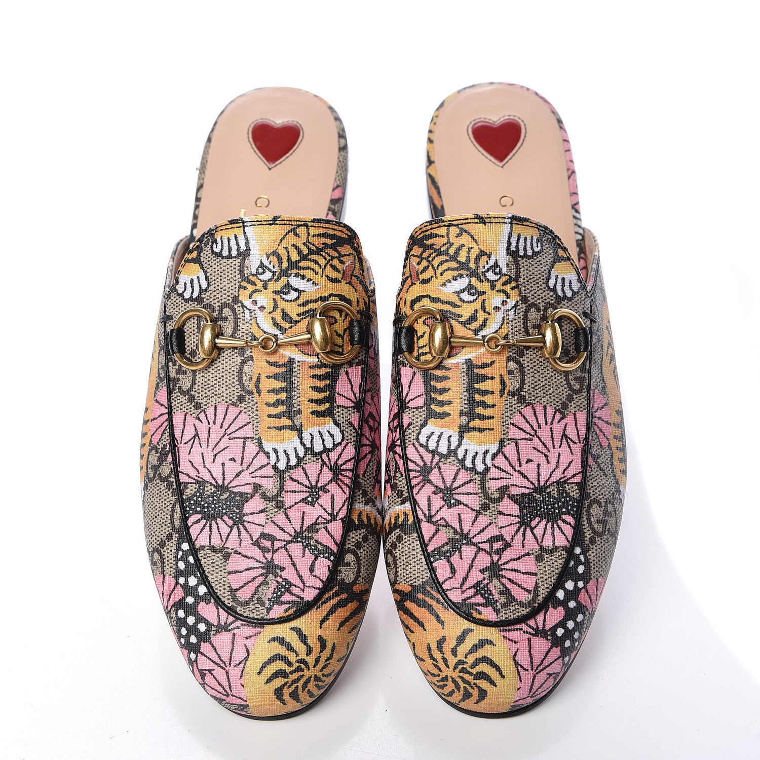 Gucci GG Supreme Monogram Bengal Womens Princetown Slippers 34 Beige Crop Pink 6 of 9