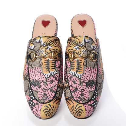 Gucci GG Supreme Monogram Bengal Womens Princetown Slippers 34 Beige Crop Pink 6 of 9