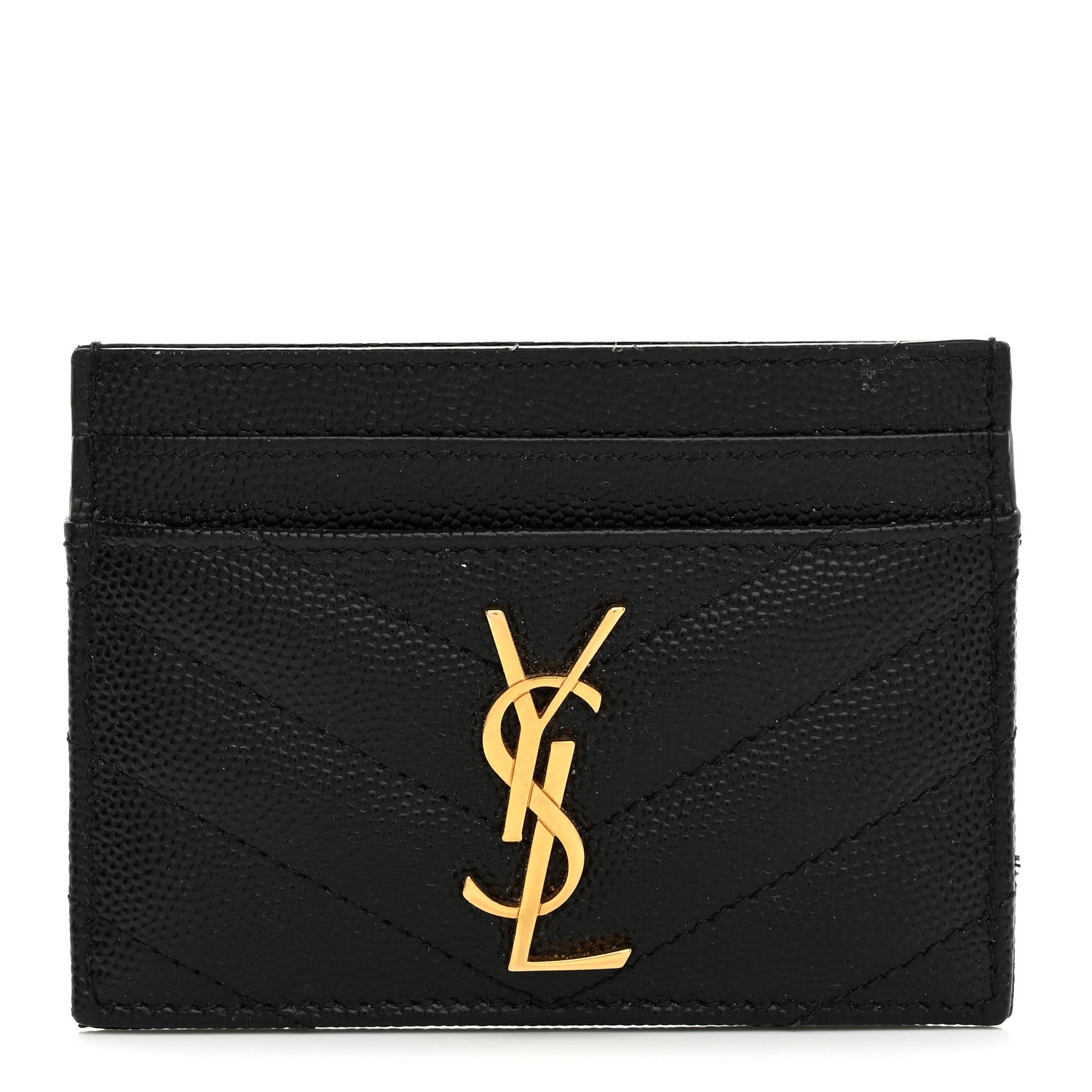 Saint Laurent Grain De Poudre Matelasse Chevron Monogram Credit Card Case Black 1 of 8