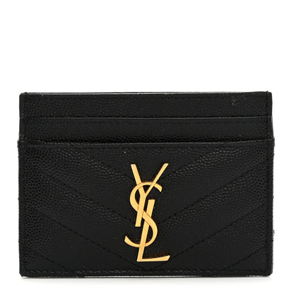 Saint Laurent Grain De Poudre Matelasse Chevron Monogram Credit Card Case Black 1 of 8