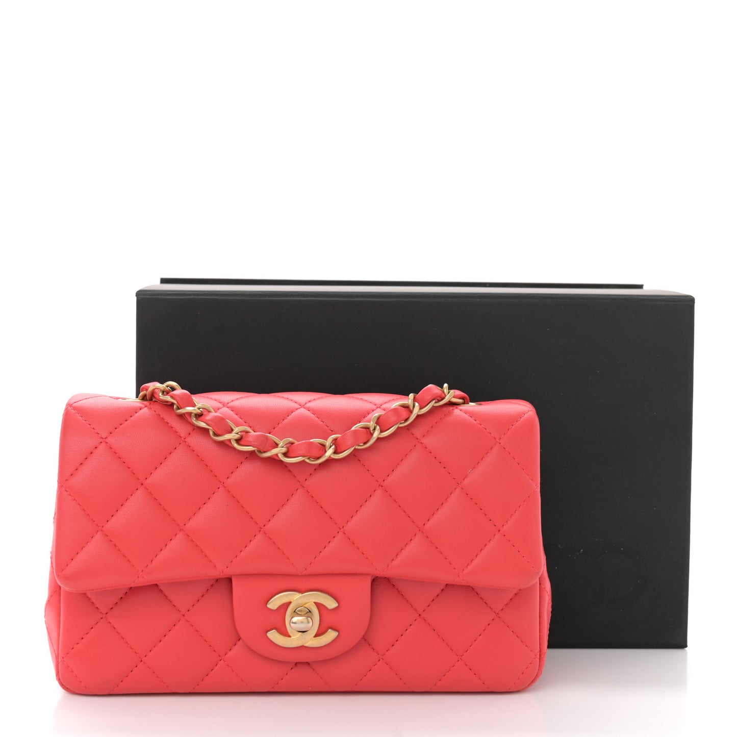 Lambskin Quilted Mini Rectangular Flap Red