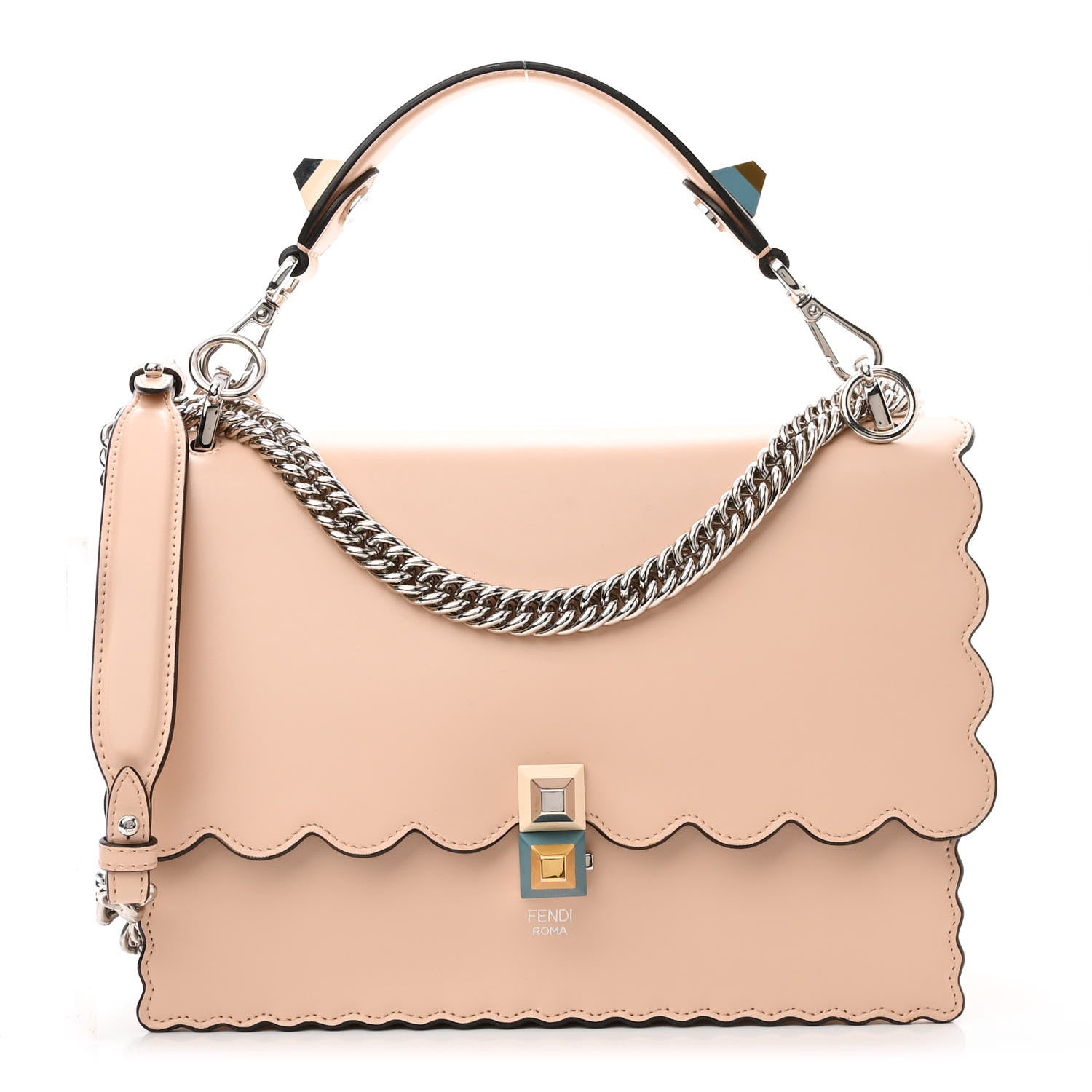 Fendi Vitello Liberty Scalloped Studded Kan I Shoulder Bag Camelia 1 of 11