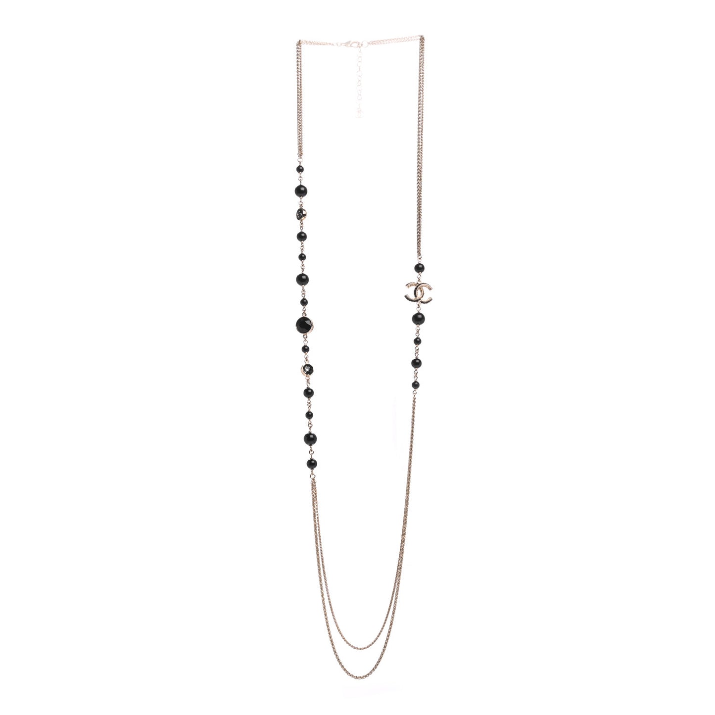 Beaded Crystal CC Long Necklace Gold Black White
