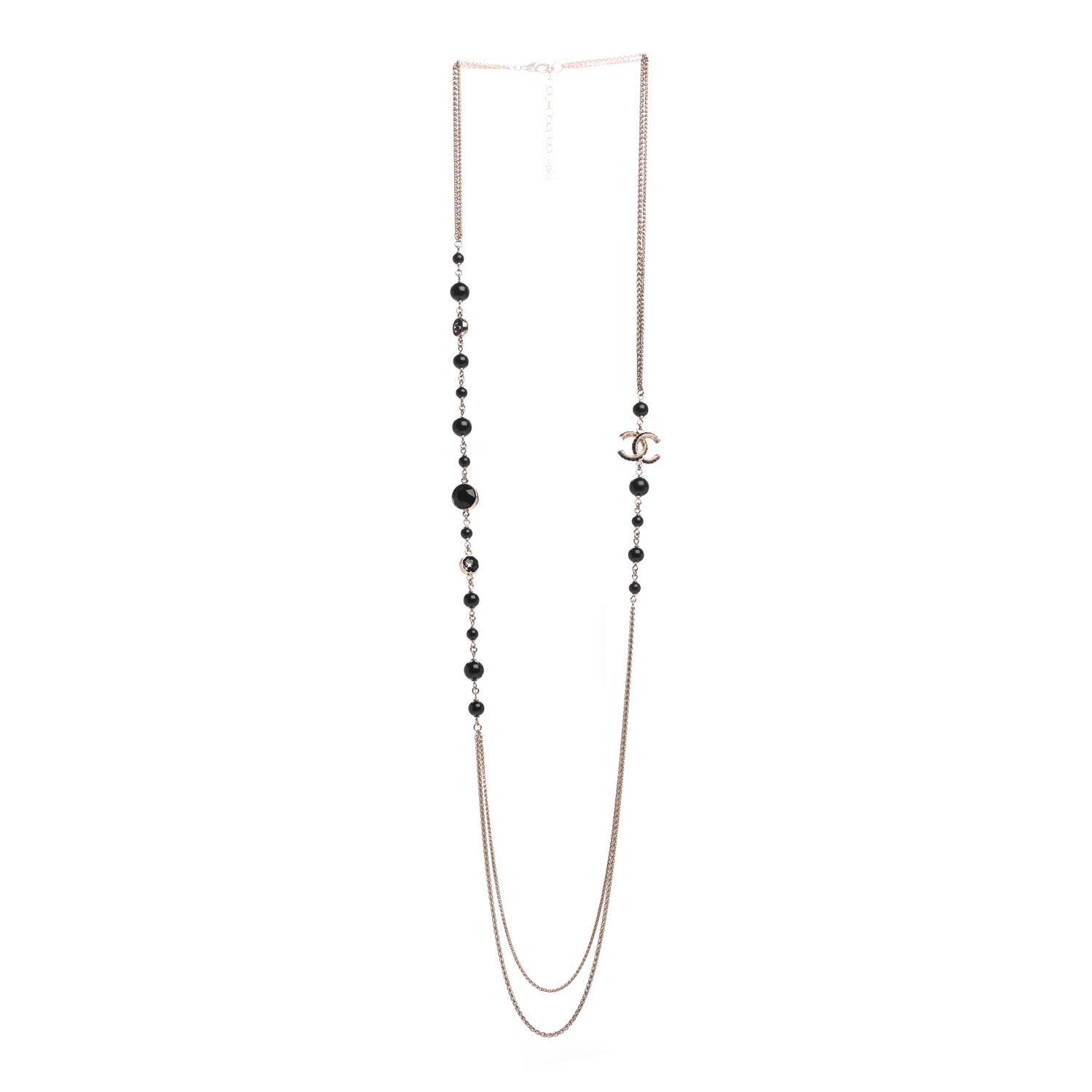 Chanel Beaded Crystal CC Long Necklace Gold Black White 3 of 5