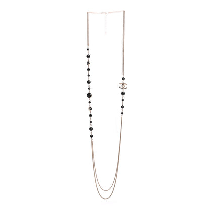Chanel Beaded Crystal CC Long Necklace Gold Black White 3 of 5