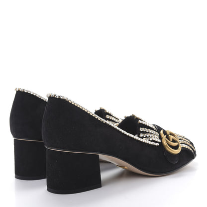 Gucci Kid Scamosciato Crystal GG Marmont Fringe 50mm Loafer Pumps 39 Black 4 of 11