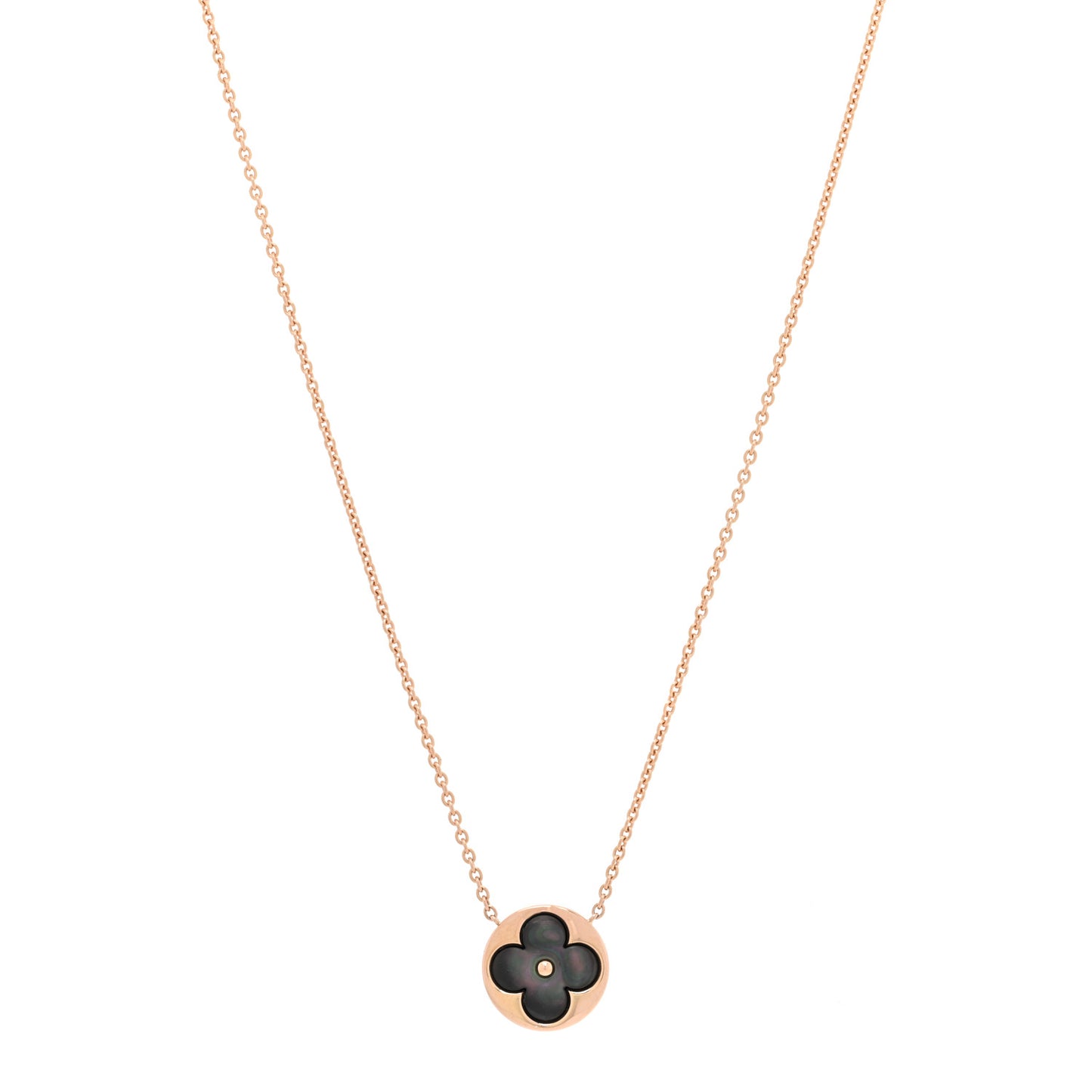 18K Pink Gold Grey Mother Of Pearl Blossom Sun Pendant Necklace