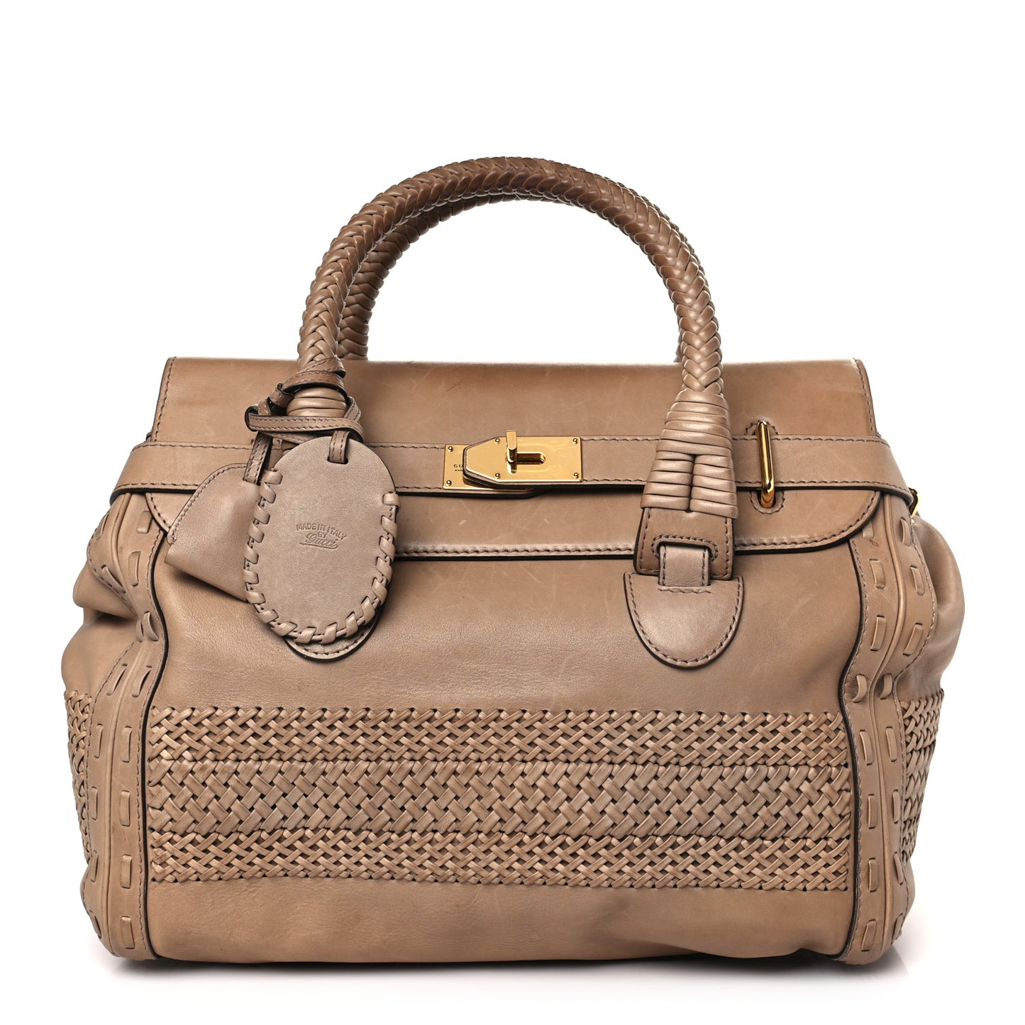 Calfskin Handmade Large Top Handle Bag Taupe