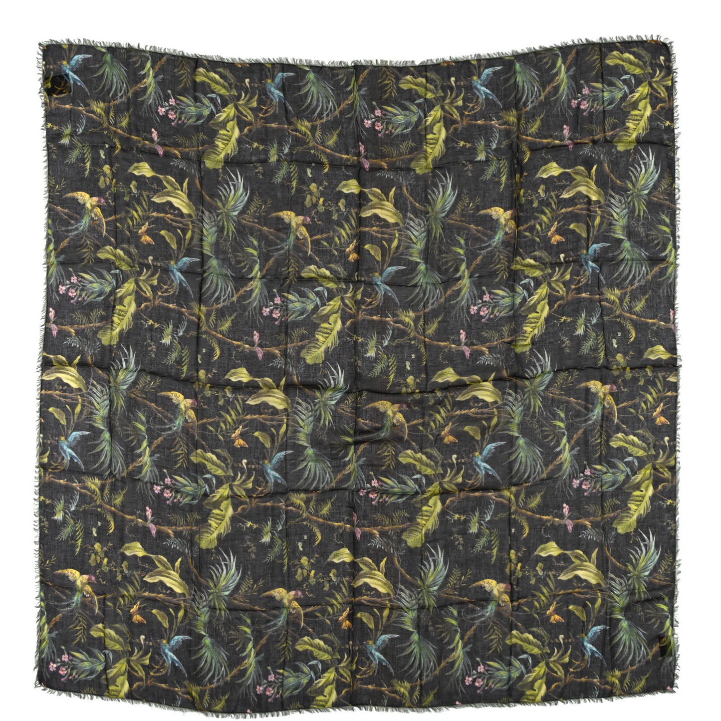 Modal Wool Tropical Print Shawl Scarf Black Multi