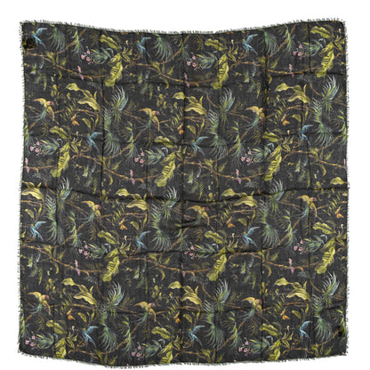 Gucci Modal Wool Tropical Print Shawl Scarf Black Multi 1 of 4