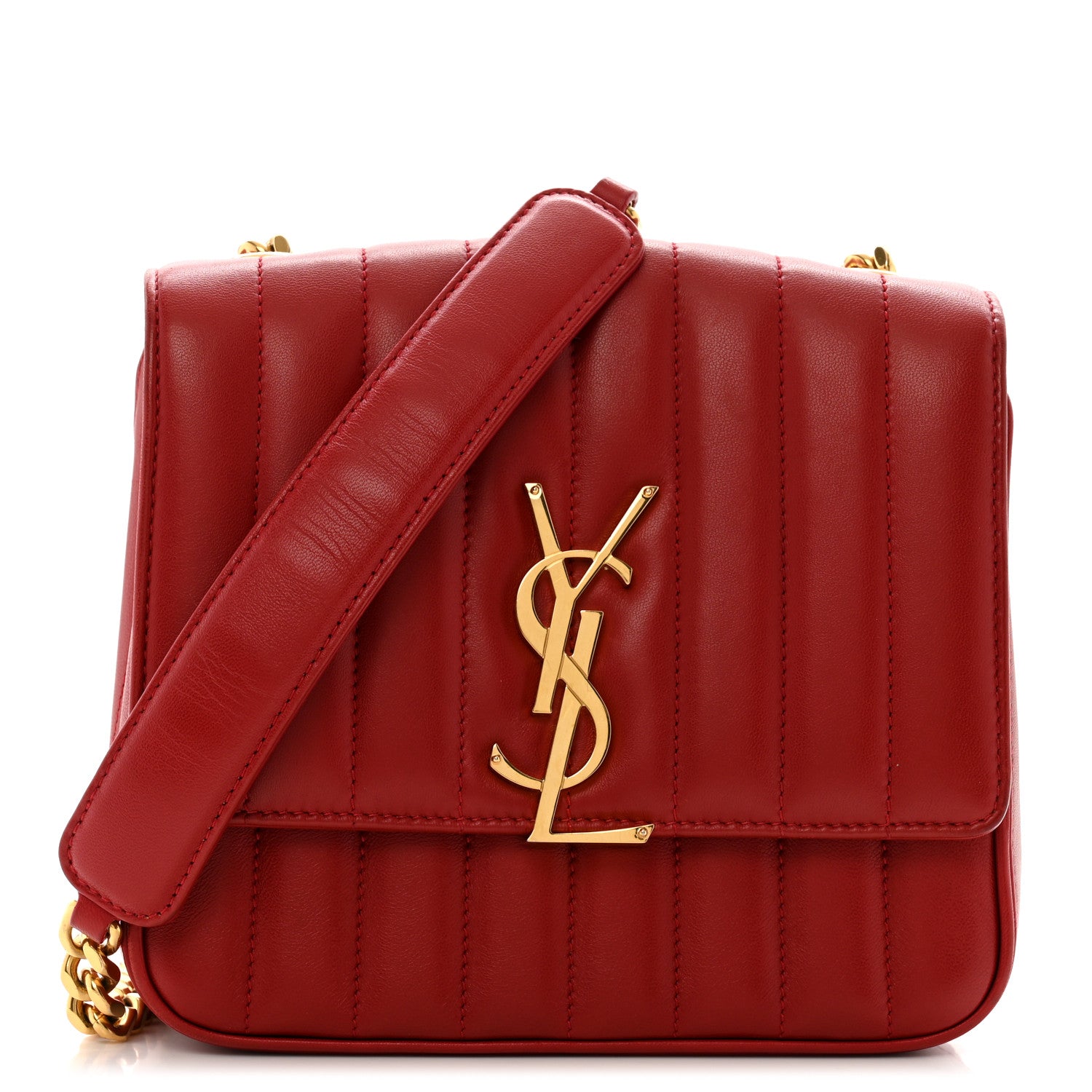 Saint Laurent Lambskin Matelasse Monogram Medium Vicky Chain Bag Rouge Eros 1 of 15