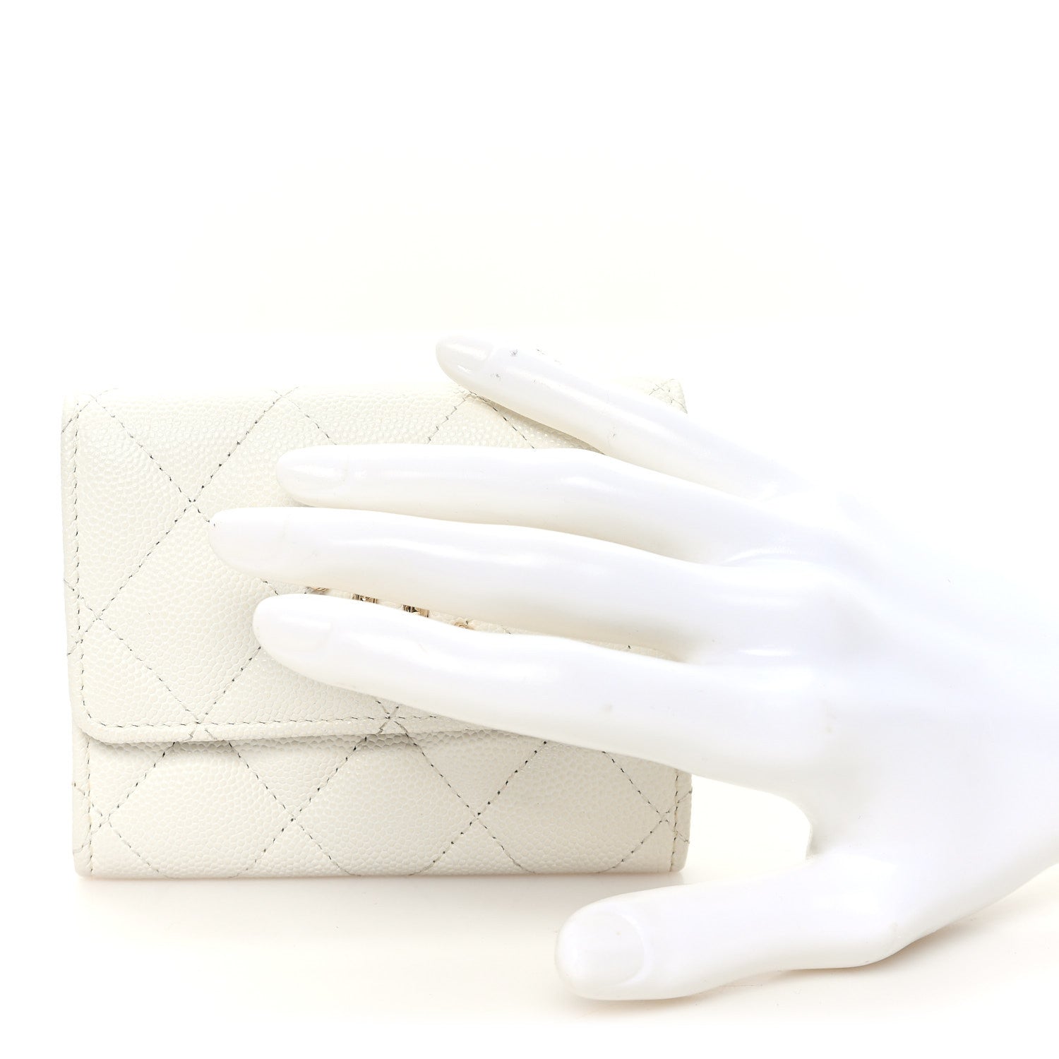 Chanel Caviar Quilted Chain CC Quilted Compact Flap Card Holder White 2 of 8