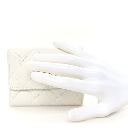 Chanel Caviar Quilted Chain CC Quilted Compact Flap Card Holder White 2 of 8