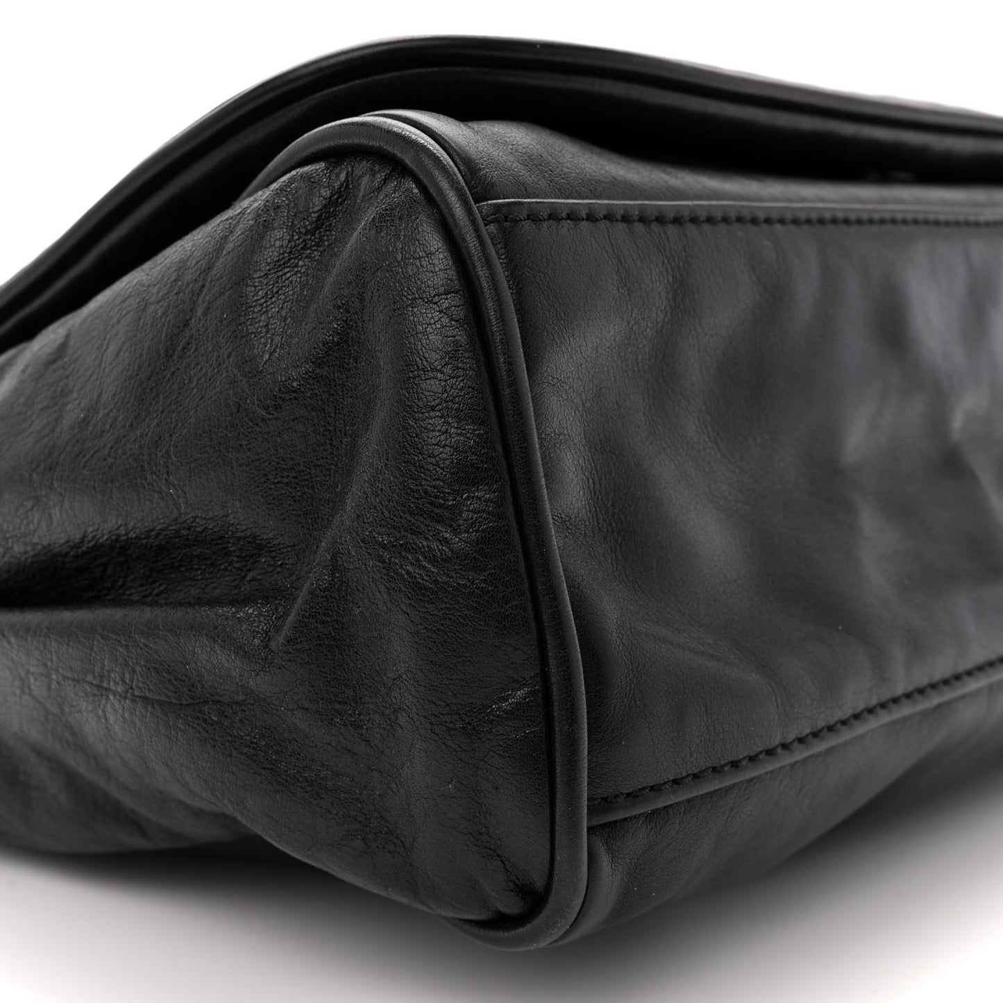 Calfskin Small Rock and Chain Flap Black