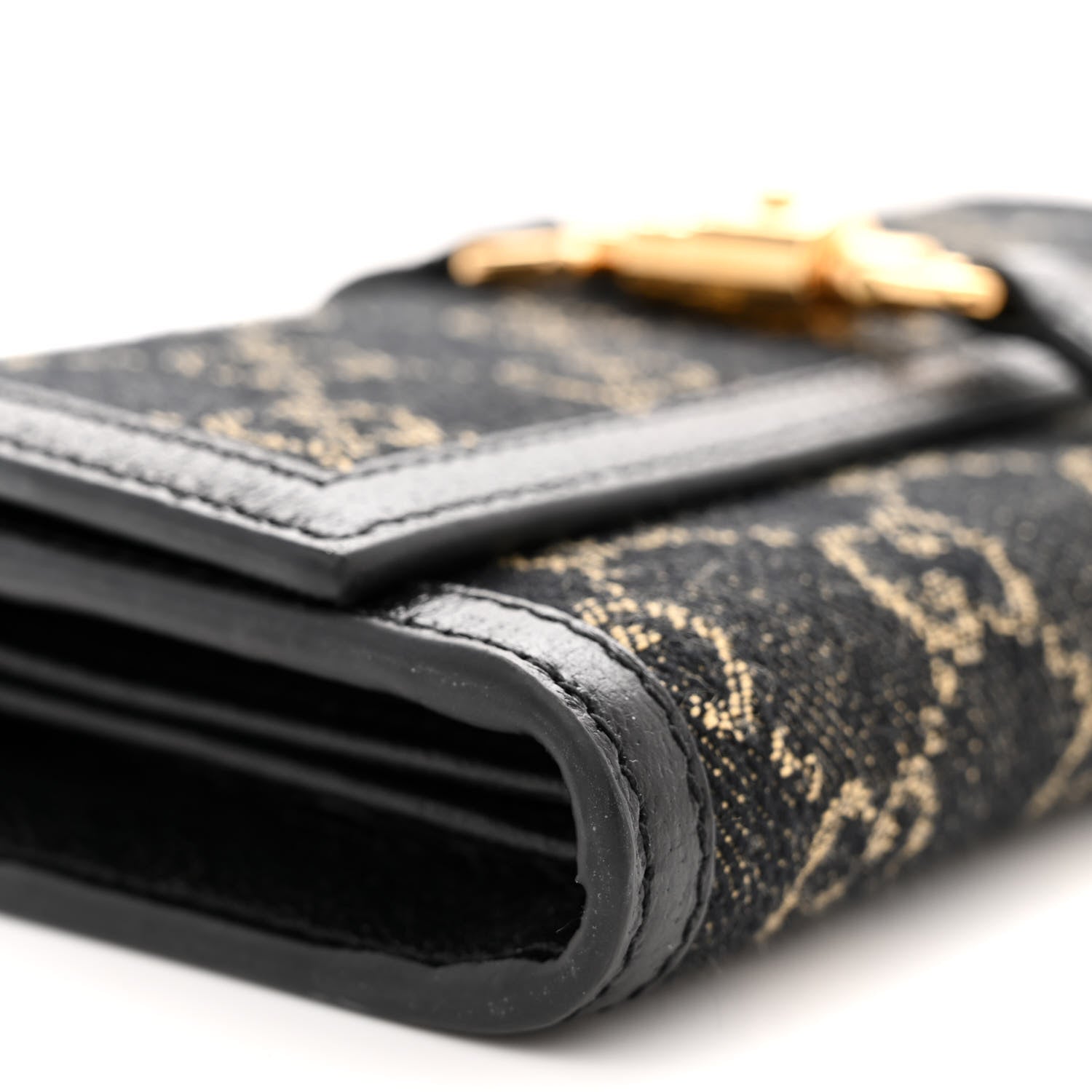 Gucci Jacquard Black Denim GG Monogram Textured Dollar Calfskin Jackie 1961 Chain Wallet Black Ivory 9 of 10