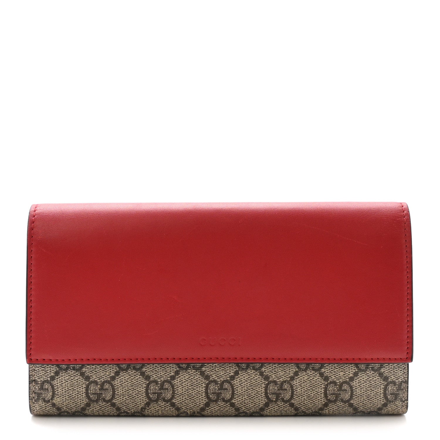Gucci GG Supreme Monogram Calfskin Continental Wallet Beige Ebony Hibiscus Red New Rosette 1 of 8
