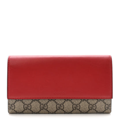 Gucci GG Supreme Monogram Calfskin Continental Wallet Beige Ebony Hibiscus Red New Rosette 1 of 8