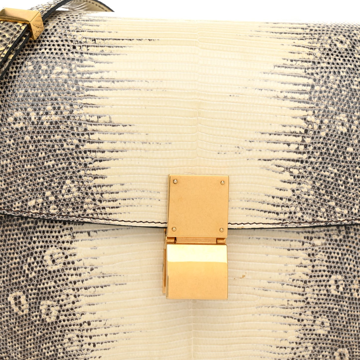 Lizard Medium Classic Box Flap Bag Natural