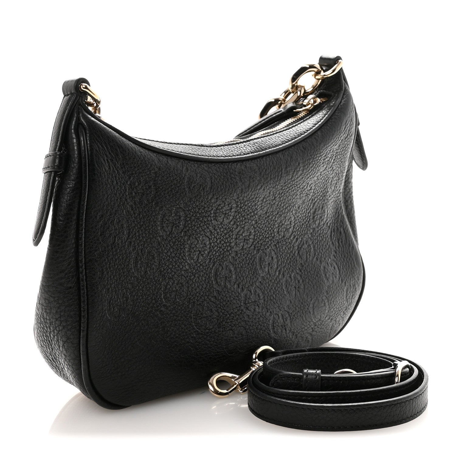 Gucci GG Grainy Calfskin Emblem Small Half Moon Shoulder Bag Black 3 of 10