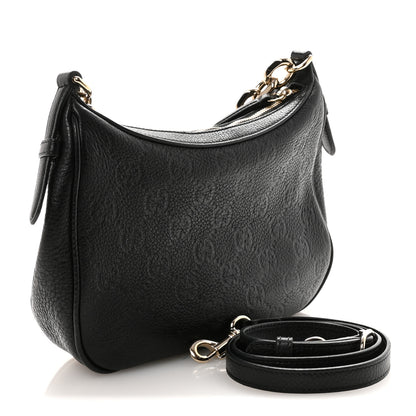 Gucci GG Grainy Calfskin Emblem Small Half Moon Shoulder Bag Black 3 of 10
