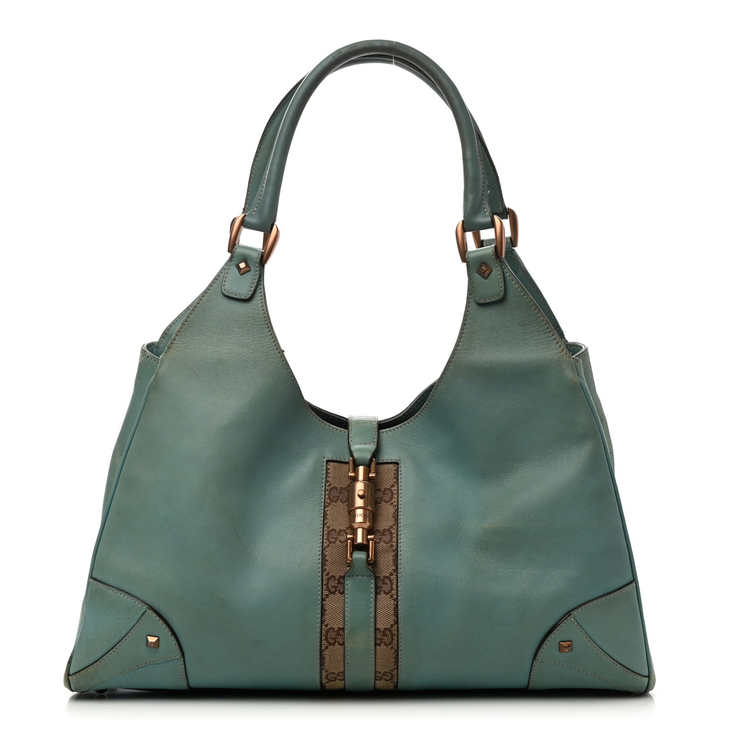 Gucci Calfskin Monogram Web Bardot Turquoise 1 of 19