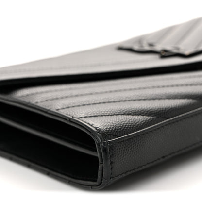 Saint Laurent Grain De Poudre Matelasse Chevron Monogram Monochrome Chain Wallet Black 8 of 9