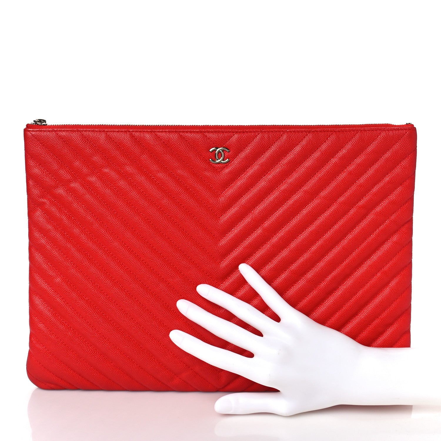 Chanel Caviar Chevron Quilted Medium Cosmetic Case Red 2 of 9
