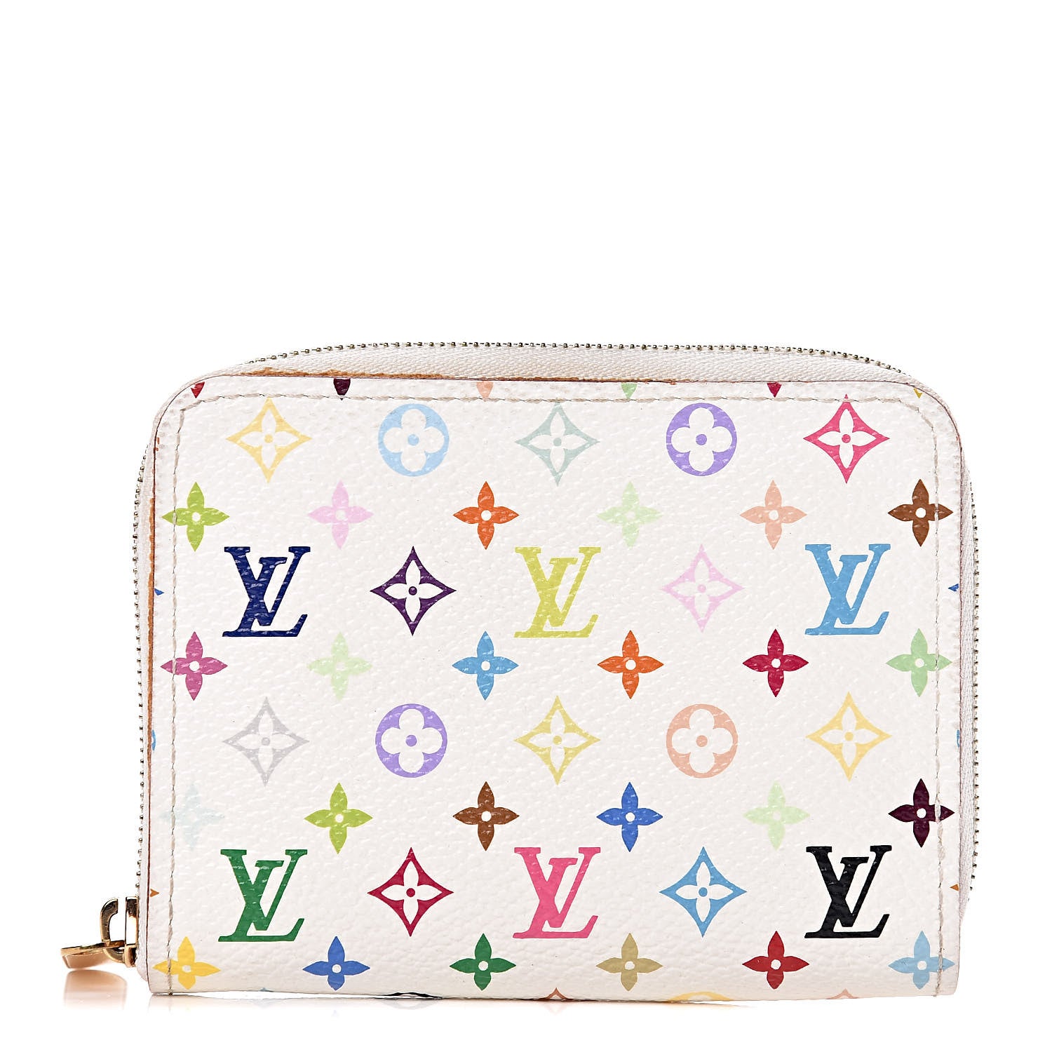 Louis Vuitton Monogram Multicolor Zippy Coin Purse Wallet White Litchi 1 of 12