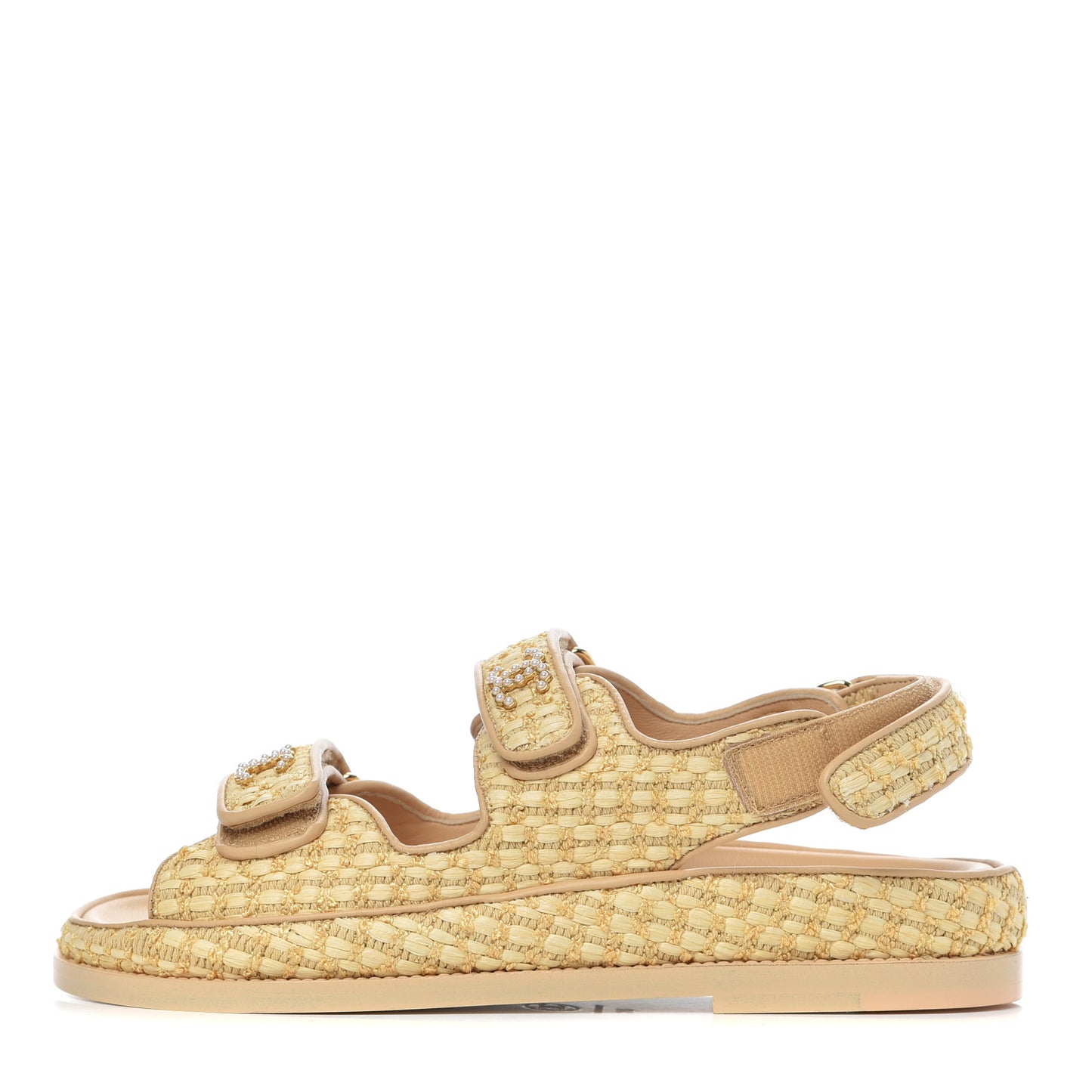 Braided Fabric Velcro Dad Sandals 38 Beige
