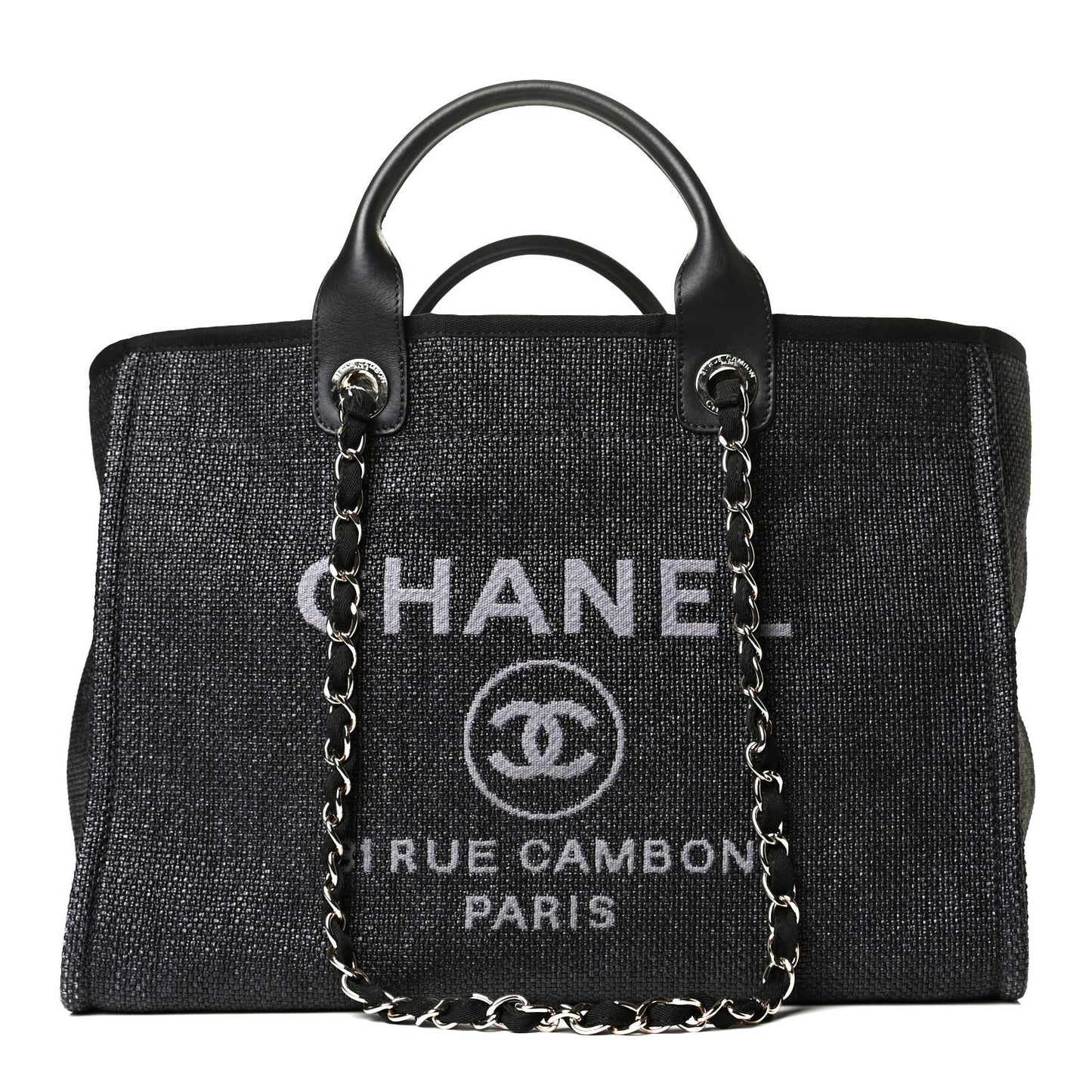 Woven Straw Raffia Medium Deauville Tote Navy