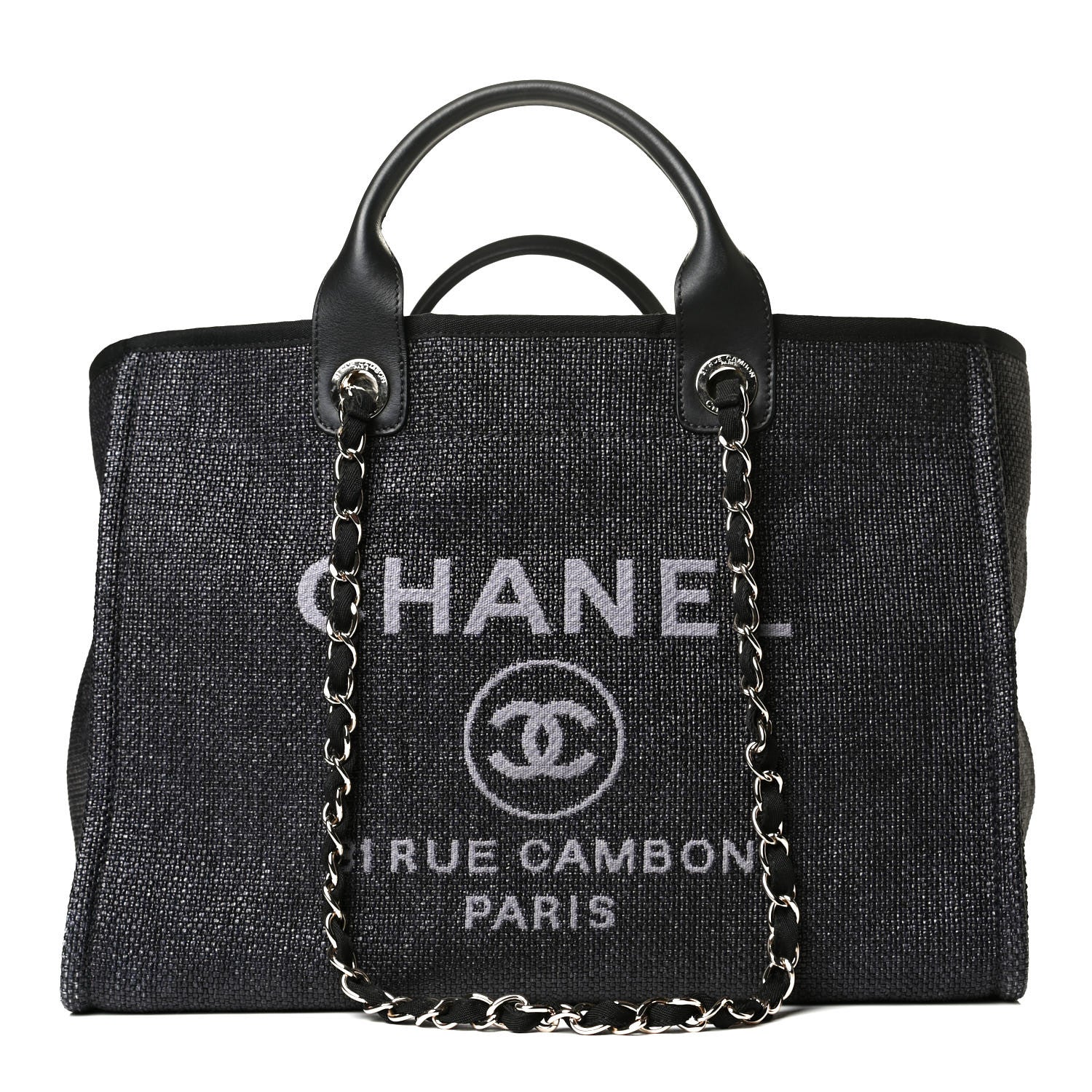 Chanel Woven Straw Raffia Medium Deauville Tote Navy 1 of 5
