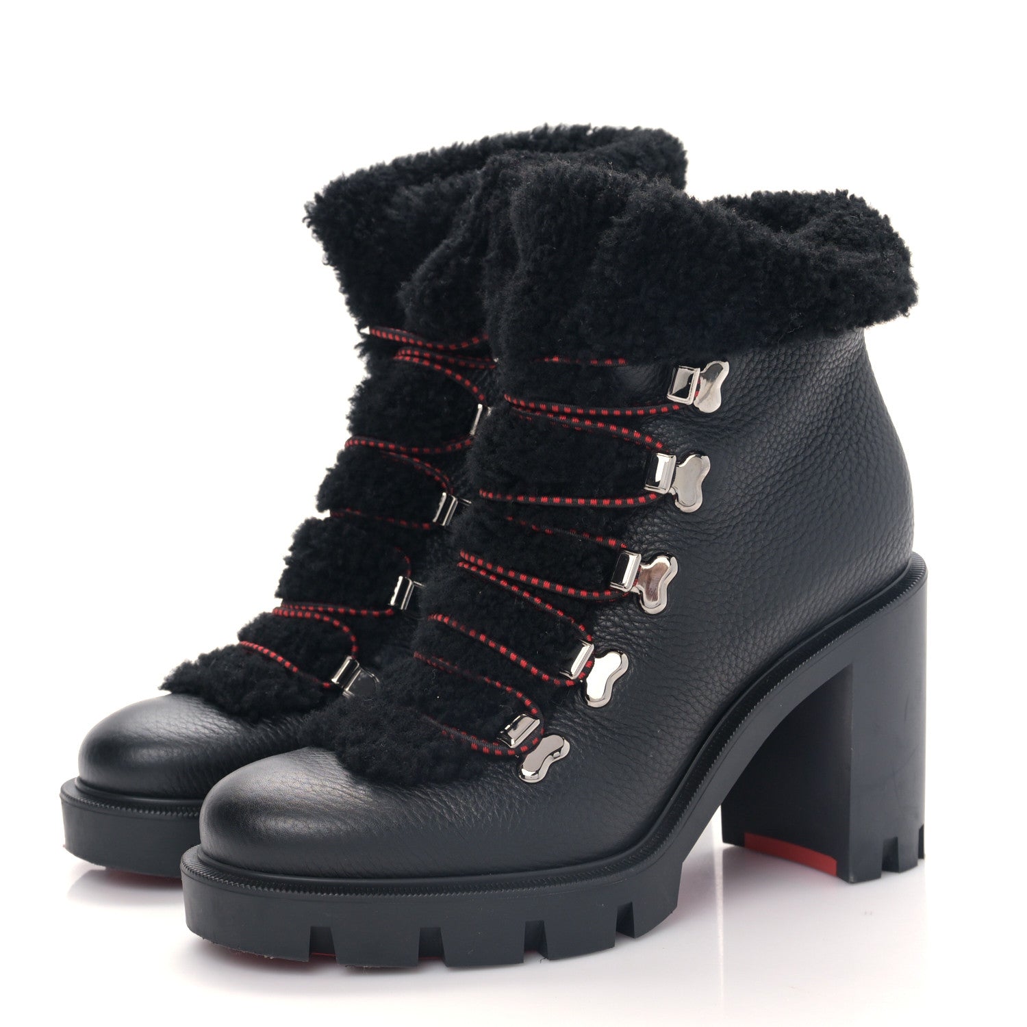 Christian Louboutin Grained Calfskin Shearling Edelvizir 70 Ankle Boots 37.5 Black 3 of 7