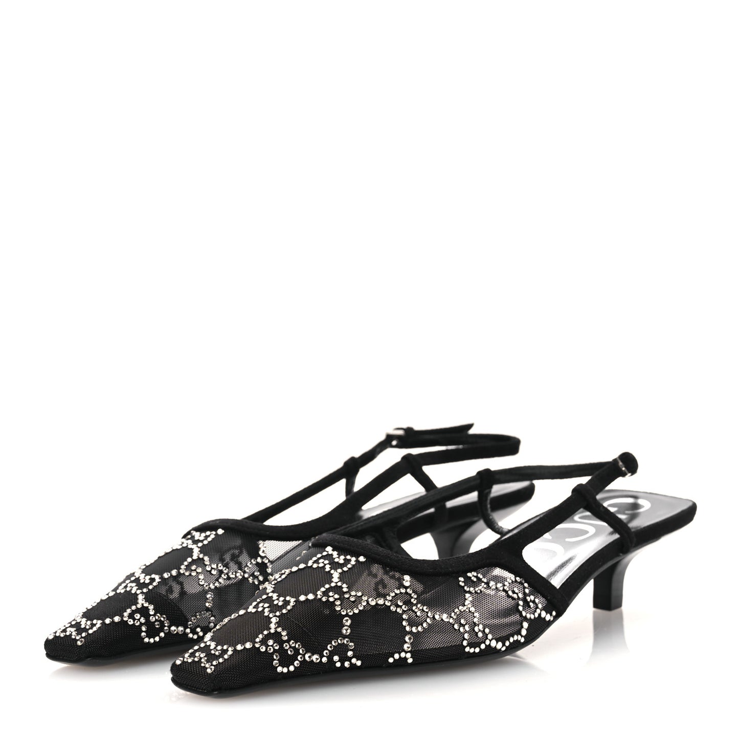 Tela Retino Kid Scamosciato Crystal GG Monogram Square G 35mm Slingback Pumps 38 Black