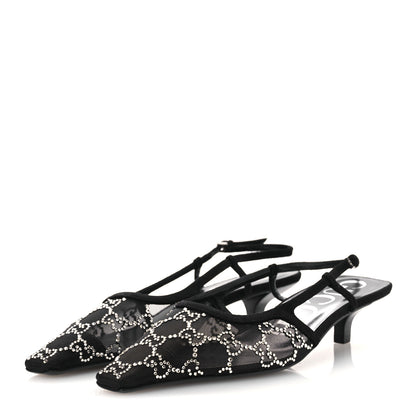 Gucci Tela Retino Kid Scamosciato Crystal GG Monogram Square G 35mm Slingback Pumps 38 Black 4 of 10