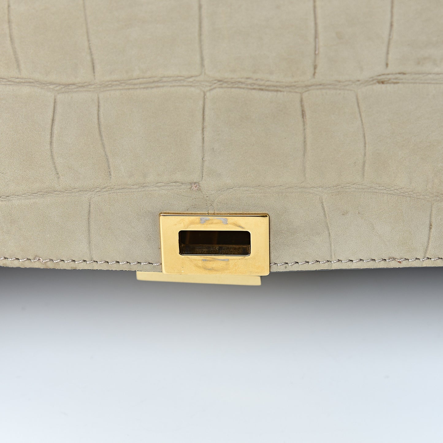 Crocodile Embossed Calfskin Suede Medium Trapeze Taupe