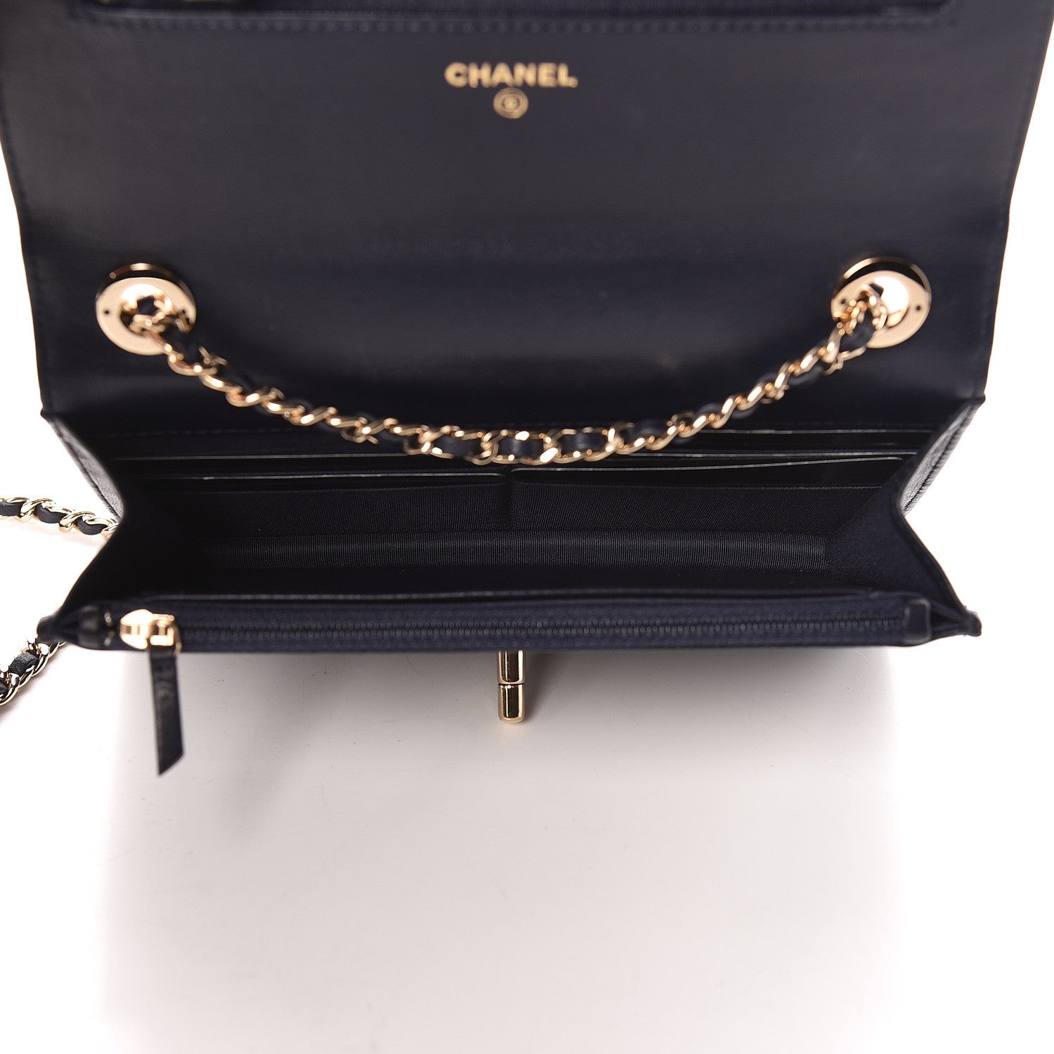 Chanel Lambskin Quilted Trendy CC Wallet On Chain WOC Navy 5 of 12