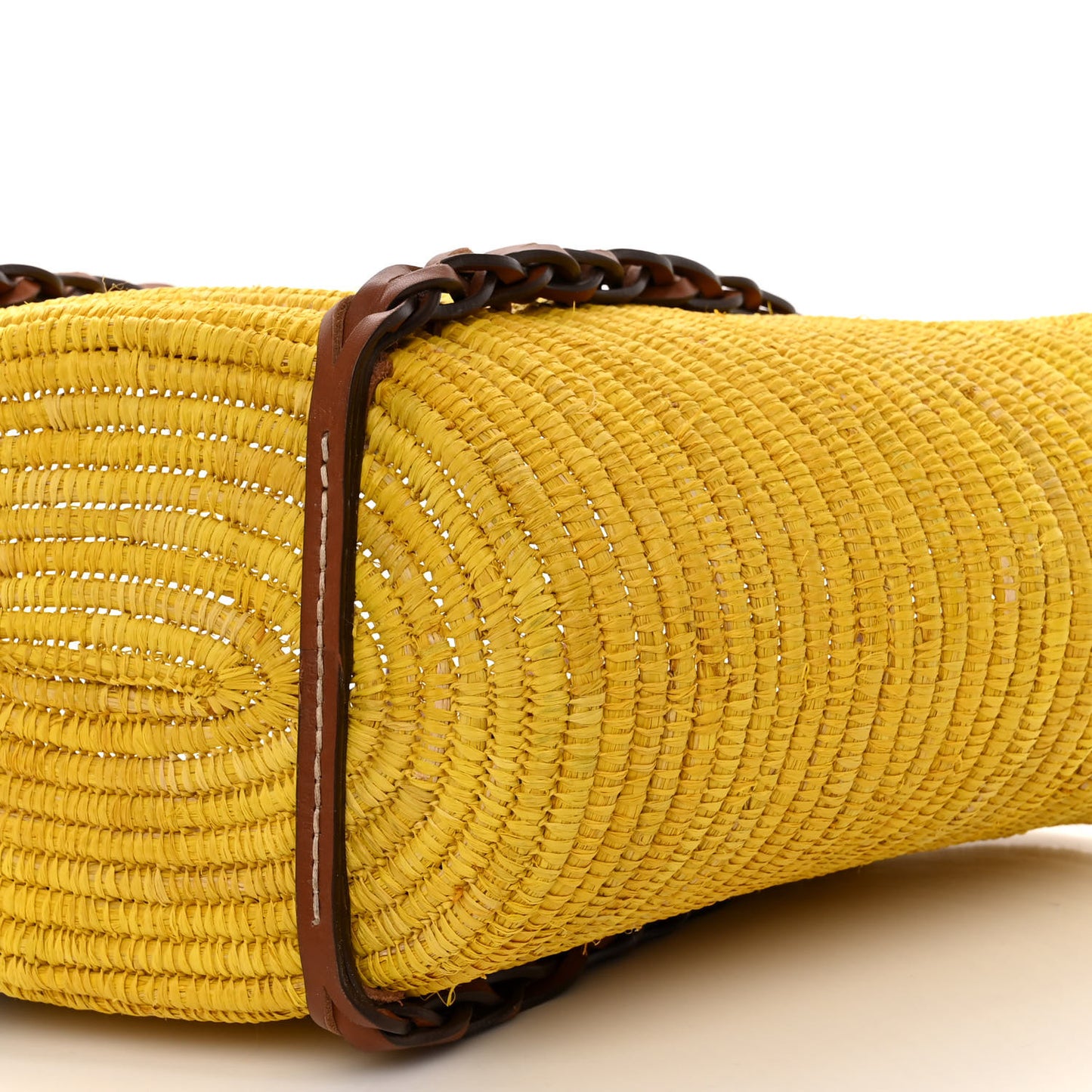 Paglia Vitello Woven Braided Basket Tote Yellow Cognac