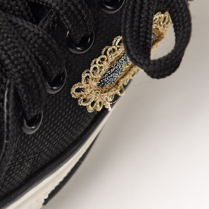 Valentino Garavani Canvas Applique Embroidered Low Top Sneakers 37 Black 9 of 13