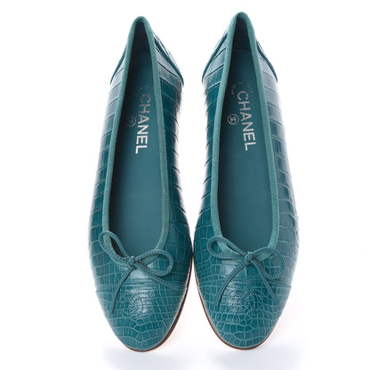 Chanel Alligator CC Cap Toe Ballerina Flats 40 Turquoise 5 of 12
