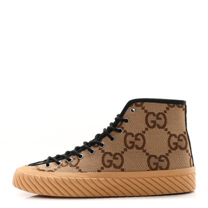 Gucci Monogram Jumbo GG New Lace Papin Mens Tortuga High Top Sneakers 8 Camel Ebony Black 1 of 10