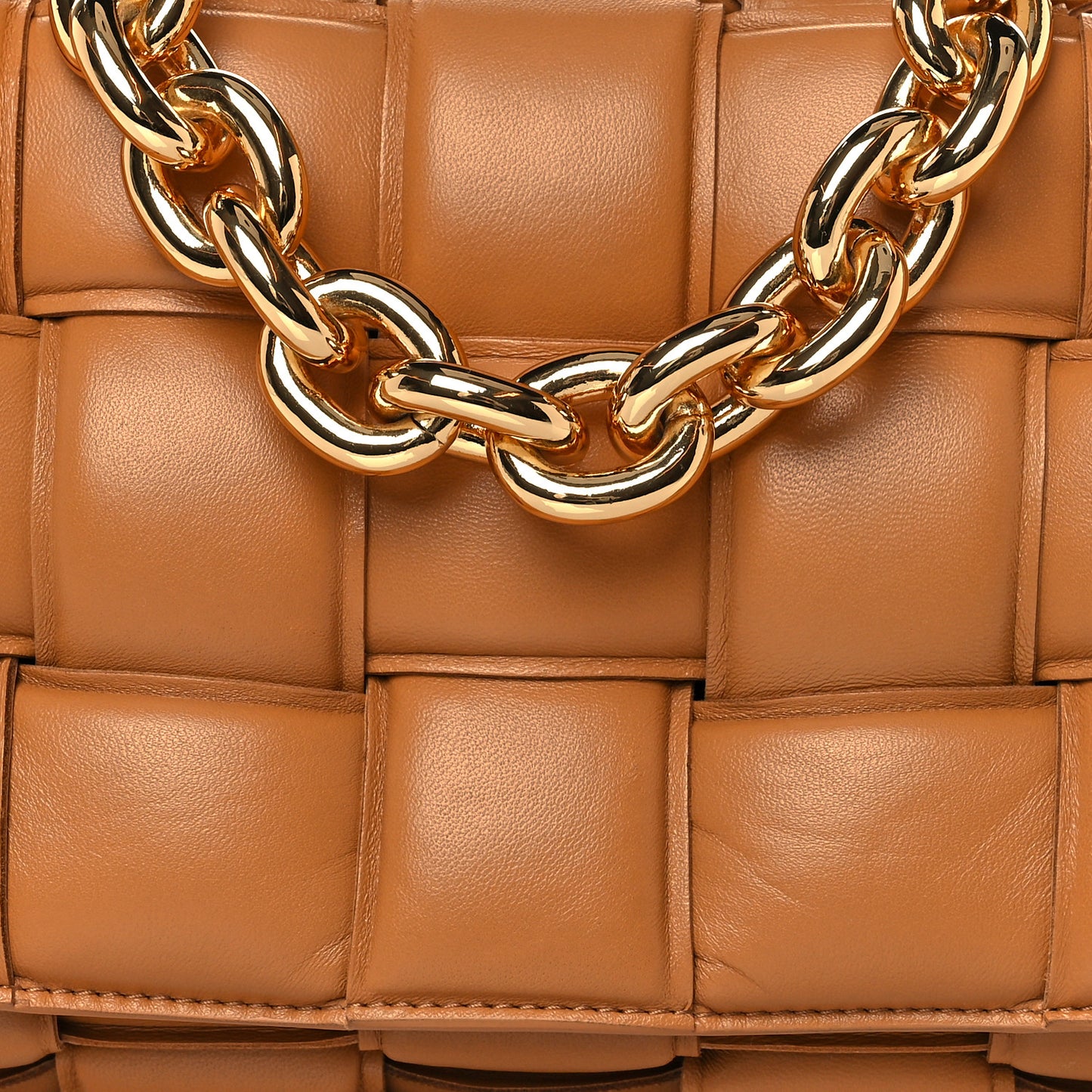 Lambskin Maxi Intreccio Padded Chain Cassette Crossbody Bag Caramel