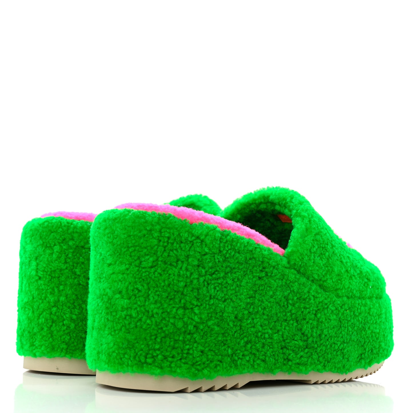 Shearling Interlocking G Womens Elea Platform Slide Wedge Sandals 38 Green Fluo Fuxia Fluo